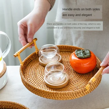 

Weave picnic basket Rattan bread fruit snack baskets portable two ear storage woven fruit basket christmas storage basket