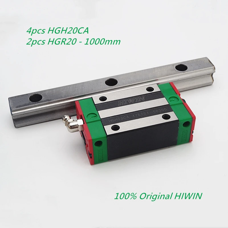 2 шт. HIWIN HGR20 линейная направляющая 1000 мм рельсы+ 4 шт. HGH20CA линейная каретка слайды блоки для ЧПУ