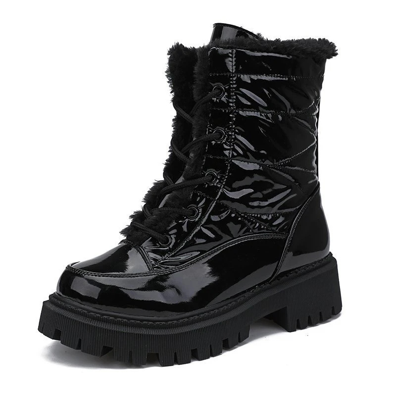 

Winter Snow Boots Women Short Pile Round Toe Beef Tendon Flat Heel Middle Tube Warm High-top Undefined Outdoor Comfortable Boots