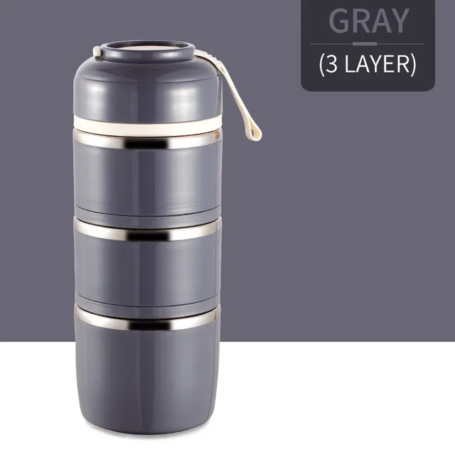 Gray 3 Layer WORTHBUY детская коробка для обеда милый герметичный из нержавеющей стали Bento Box Дети Портативный пикника школьный контейнер для еды, судок для детей - Цвет: Gray 3 Layer