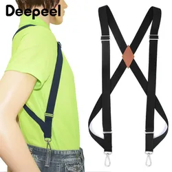 Deepeel 1pc 2.5*125cm Men's Polyester Elastic Wide Suspenders Adjustable 2 Clip Belt Unisex X Type Suit Decorative Straps SP061