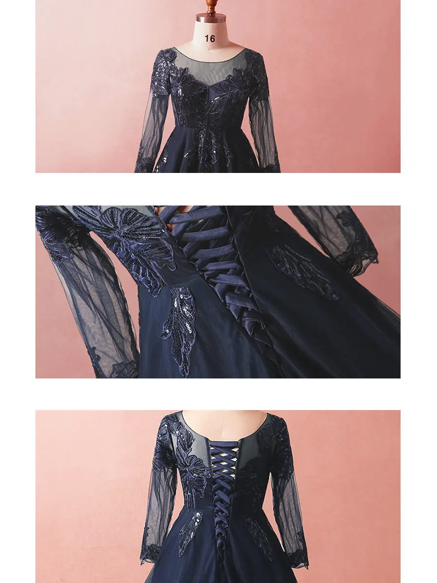 Расшитое блестками вечернее платье Robe De Soiree T459 размера плюс элегантные вечерние платья для беременных женщин вечернее платье с круглым вырезом и длинными рукавами