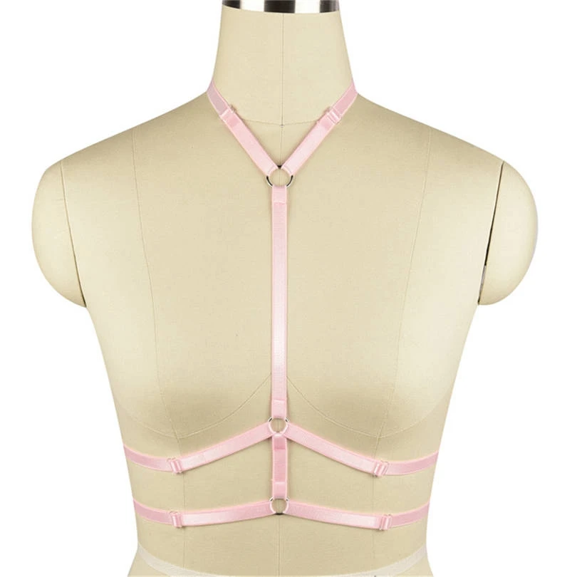 O0338pink Подвязки эластичные, жгуты, сексуальный бюстгалтер, нижнее белье без бретелек, нагрудный пояс, Регулировка размера плюс, топы, фетиш, фестиваль, панк, готика, Rave, многоцветный - Цвет: O0338pink