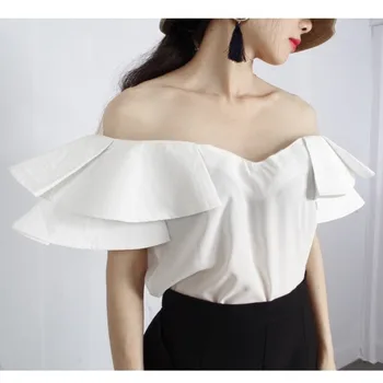 

2019 New Spring Summer Round Neck Short Sleeve Mesh Split Joint Ruffles Split Joint Loose T-shirt Women Fashion Tide Q754