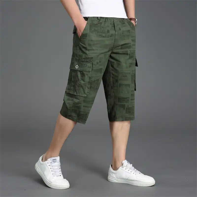 mens denim three quarter length shorts