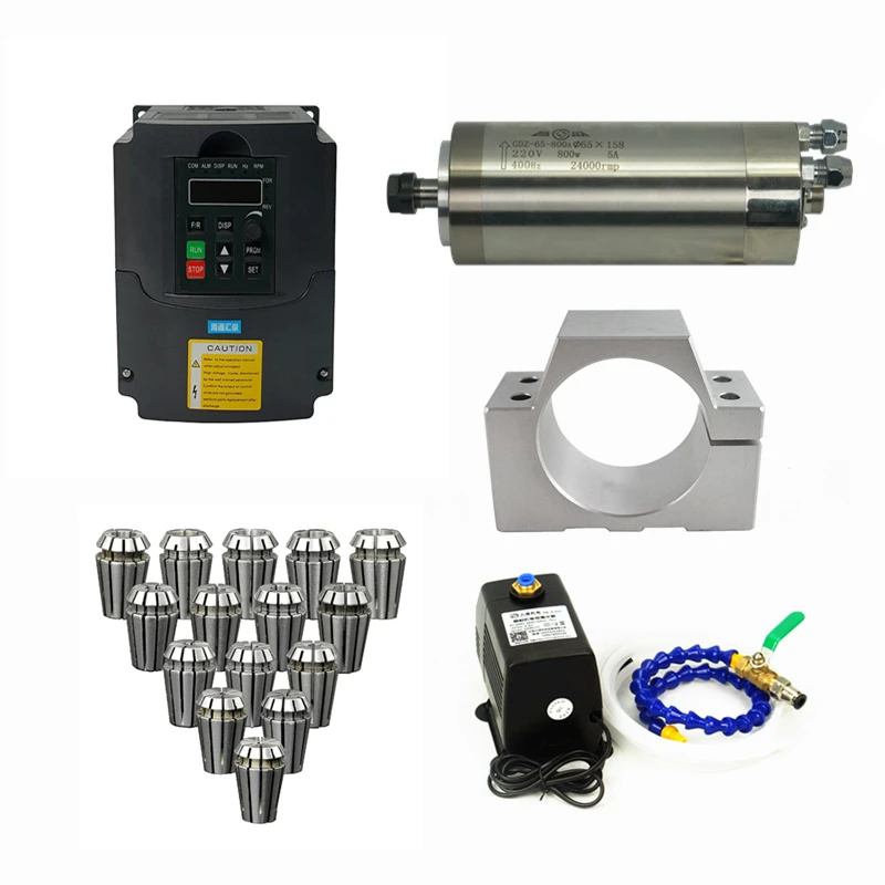 

800W 1.5KW VFD Inverter 220v 110v air cooled water cooling spindle clamp Water Pump 3M Water Pipes for diy cnc milling machine