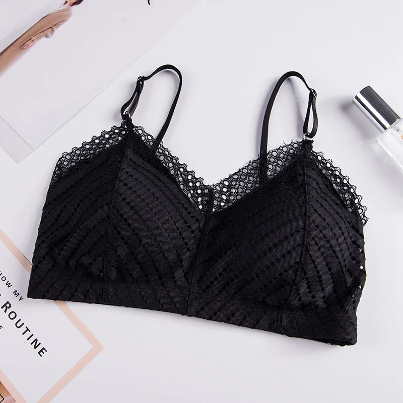 Sexy Padded Seamless Bra Women Lace Wireless Bralette Sexy Female Lingerie Underwear - Цвет: Черный