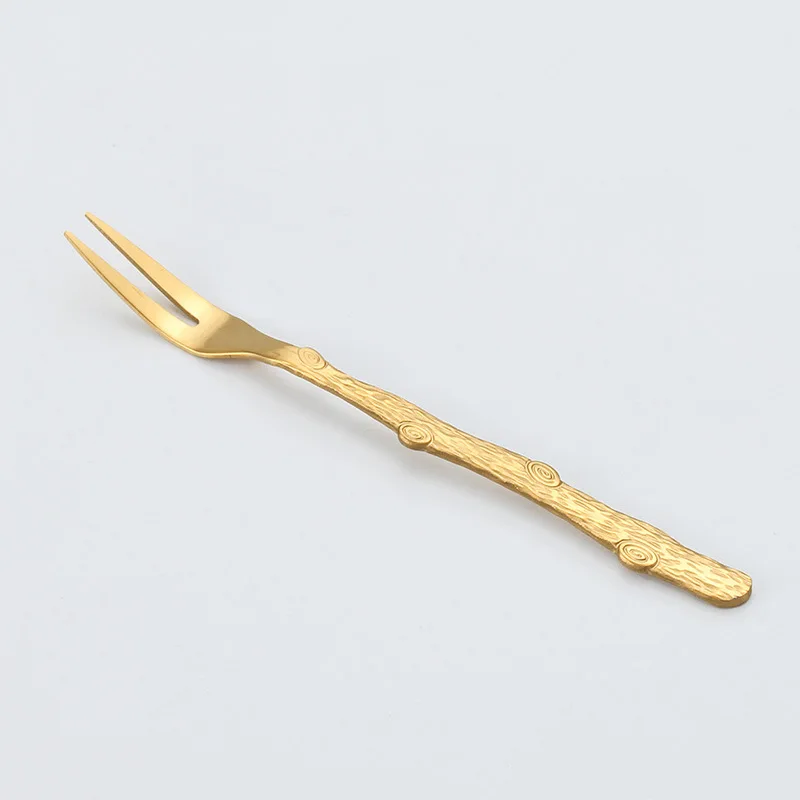 Фруктовая Вилка Нож ствол уникальный форма выпечка нож для торта послеобеденный чай ресторан кафе инструмент Металл 304 нержавеющая сталь - Цвет: golden fork