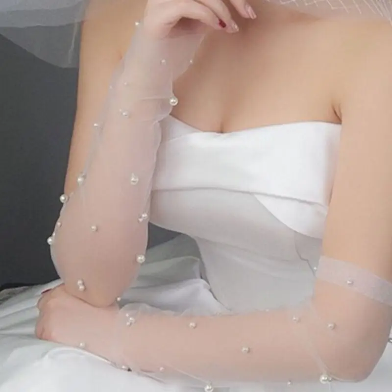Простое свадебное платье перчатки невесты длинные перчатки фотографии реквизит тонкий срез сетка искусственный жемчуг варежки E15E