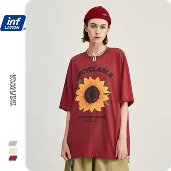 

INFLATION Men Tee Shirt Sunflower Printed Men Summer T-shirt Oversized Hip Hop Men T shirt 100% Cotton Tee Shirt Homme 1242S20