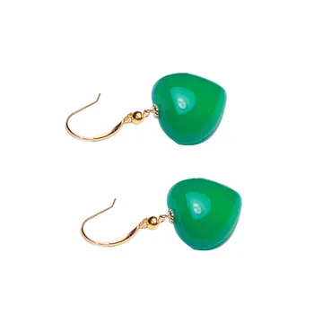 

SHILOVEM 18k yellow gold real natural green chalcedony earrings new wholesale Fine women party gift new 16*16mm myme1616811ys