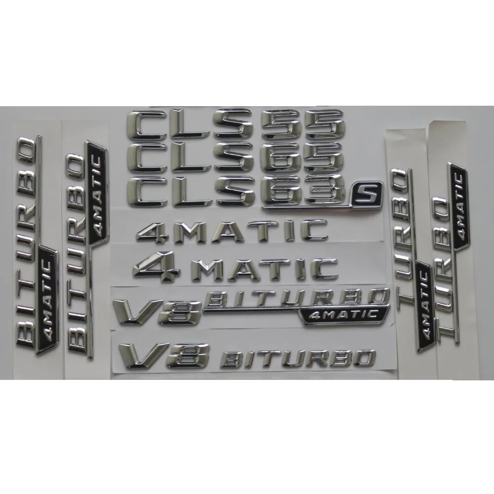 

3D Chrome Trunk Fender Badge For Mercedes Benz W218 CLS53 CLS55 CLS63 CLS63s AMG Emblem V8 BITURBO TURBO 4MATIC Emblems