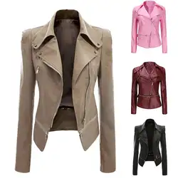 Зимняя куртка, кожаная женская куртка, модное пальто, короткая куртка, Женская Классическая байкерская куртка, весна-осень, женское базовое