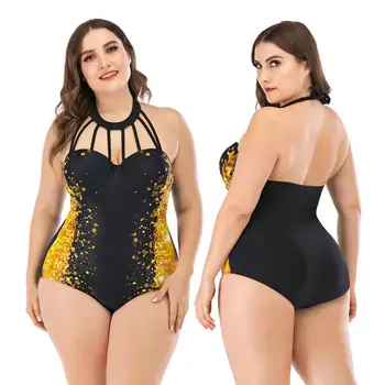 

2020 Sexy Bikini One Piece Swimsuit Women Plus size Swimwear Printed Bikini Set 4XL Push Up Female Beachwear Bathing maillot de
