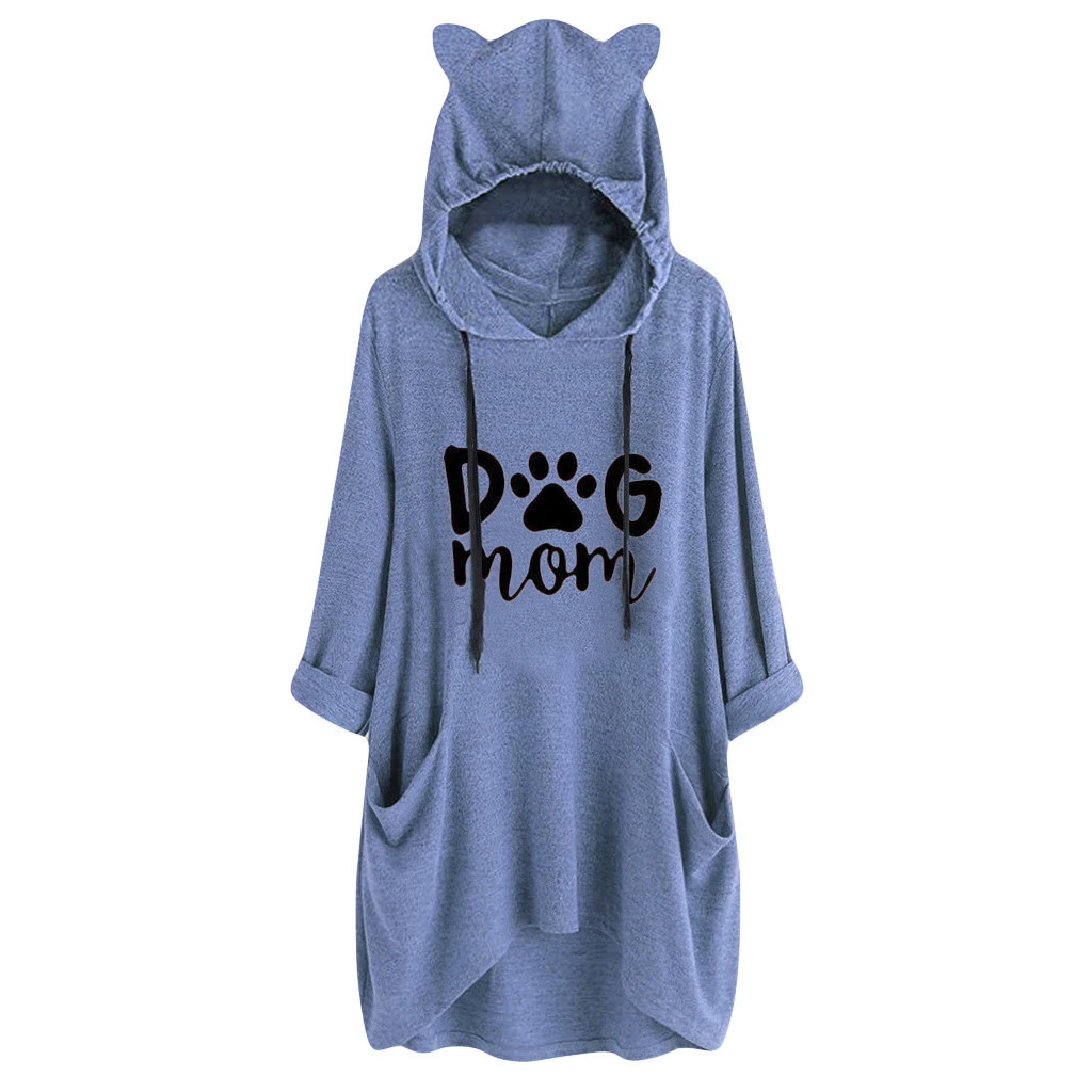 Hoodies for Women,Women Winter Casual Cat Earsl Digit Print Loose Hooded Sweatshirt Short Blouse 