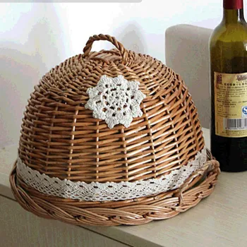 

Chinese style modern retro willow rattan hand-woven log color round food bread cover personalized refreshment pizza tray LB92918