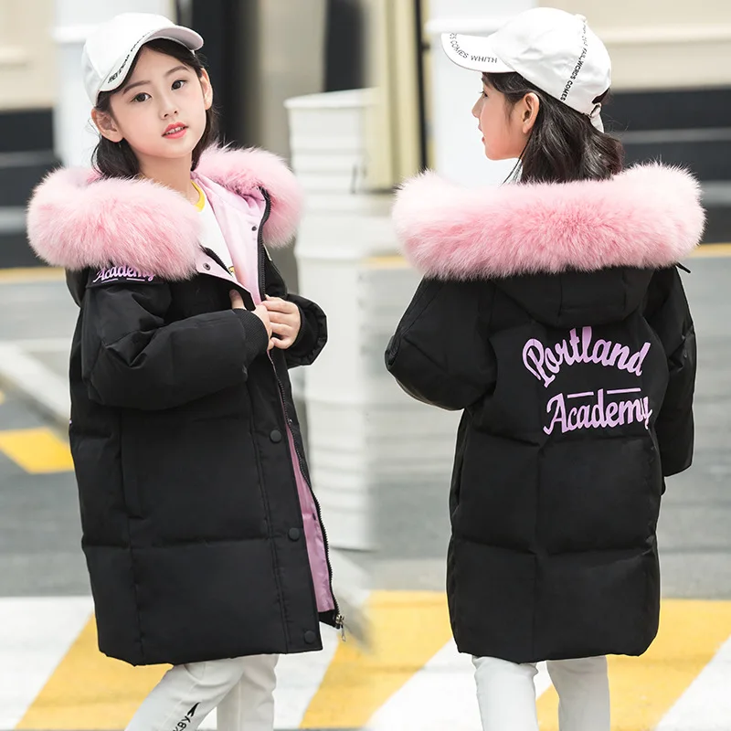 

YK6143 Girl's big fur collar down jacket cotton coat mid-length jacket Korean fashional thick white duck down winter clothing