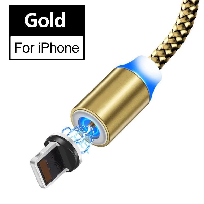 Магнитный кабель для iphone для huawei honor samsung A90 A80 A70 A50 Быстрая зарядка 3,0 USB зарядное устройство адаптер питания Redmi Note 7 6 Pro - Цвет: Gold IOS Cable