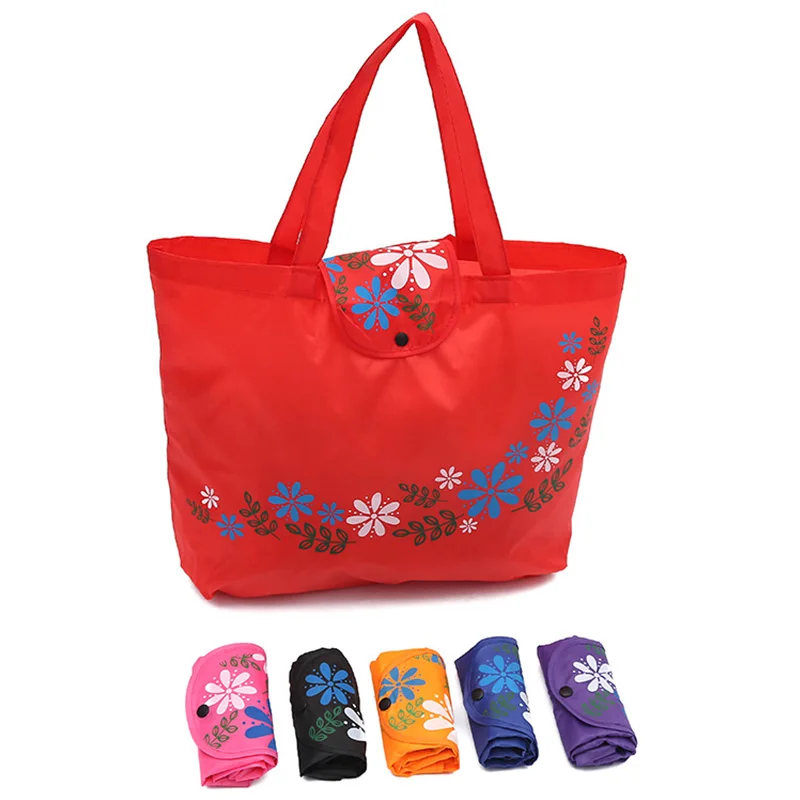 Reusable Foldable Shopping Bags Flower Print Eco Totes Grocery Bag Women Oxford Fabric Shoulder Bags