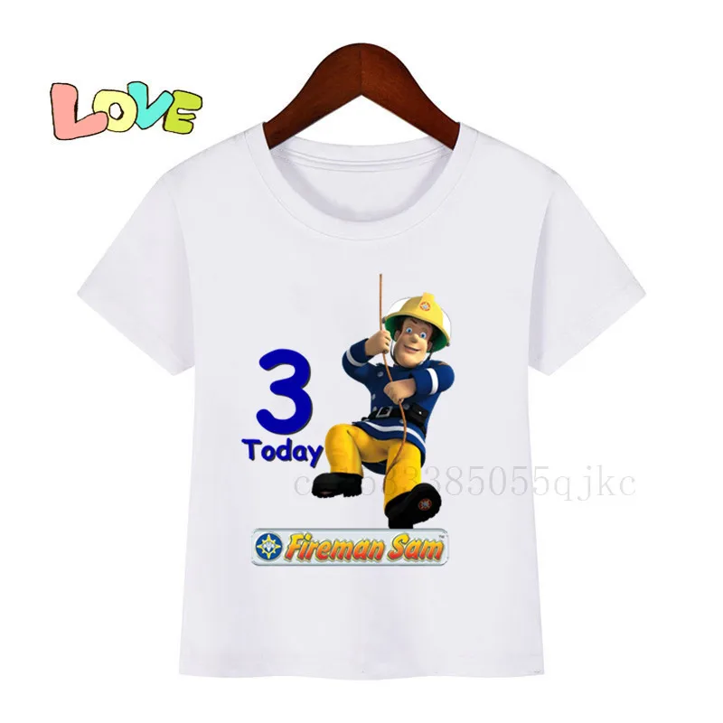 

Kids Fireman Sam Birthday Number 1~10 Cartoon Print Children Clothes T-shirts Boy&Girl Funny Gift Tshirt Baby
