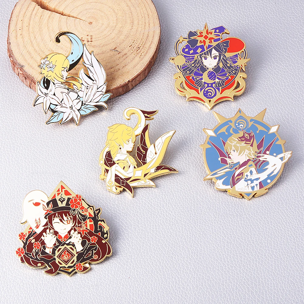 Anime Genshin Impact Wendi Tartaglia Pins Brooch Ganyu Keqing Xiao Lumine Figure Enamel Badge Brooches Lapel Pin Jewelry Gift