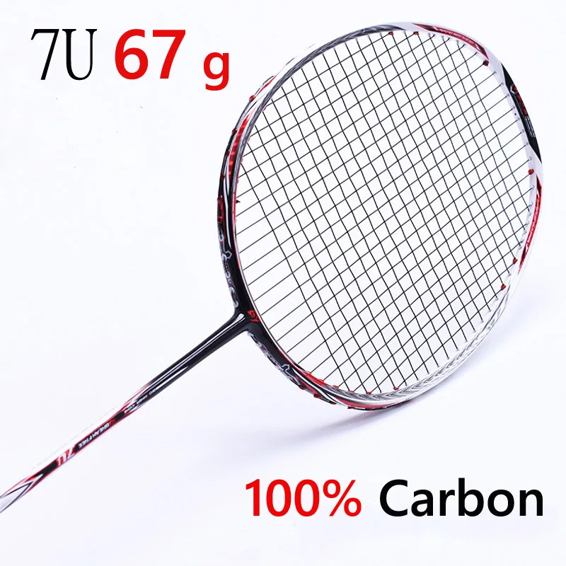 Ракетка для бадминтона профессиональная углеродная ракетка для бадминтона gratis Grips Strung 6U 72g, 7U 62g - Цвет: Белый
