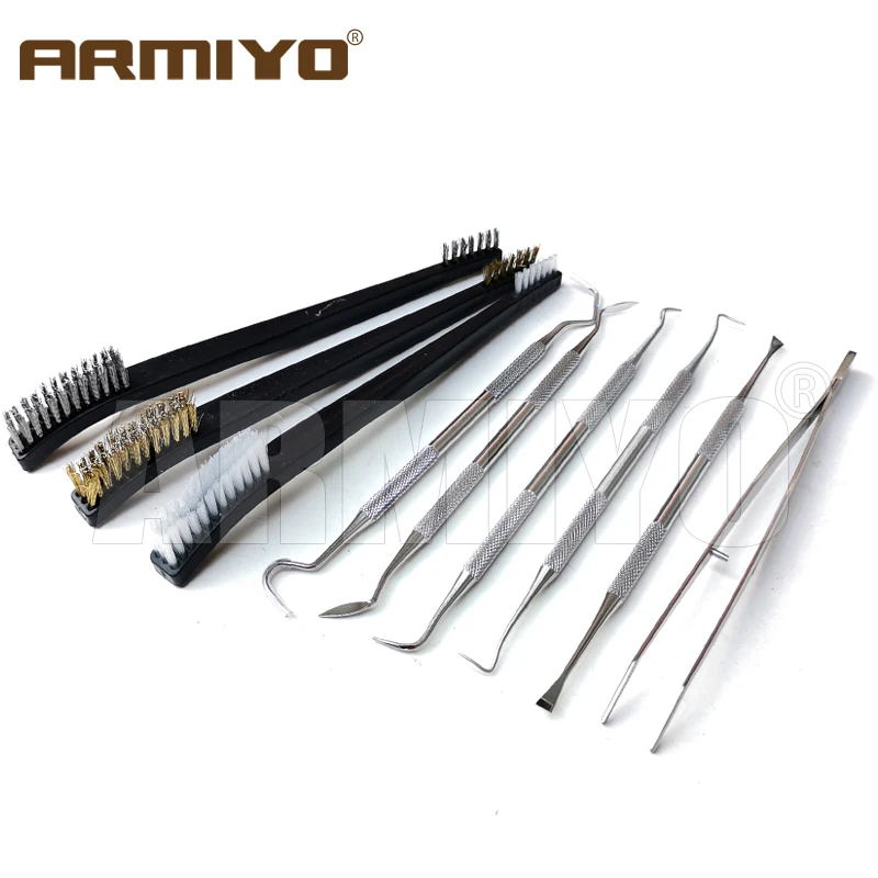 Armiyo 9 pz/set attrezzatura barile di pulizia deposito di carbonio Kit di sporco Set di grimaldelli a doppia estremità in acciaio inossidabile caccia con spazzola a pistola - immagine 5