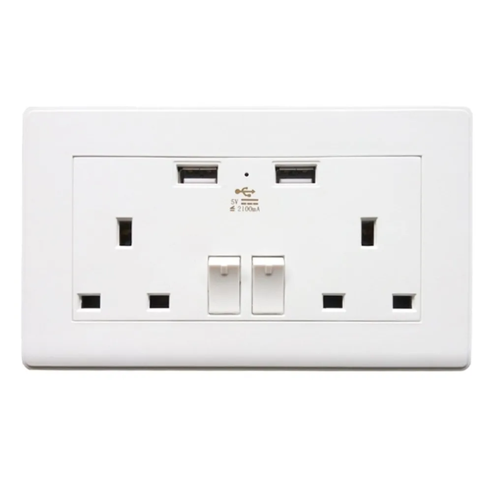 Двойной USB порт настенное зарядное устройство адаптер настенное зарядное устройство 13 к Великобритании Вилка двойная розетка 2 пути розетка белый