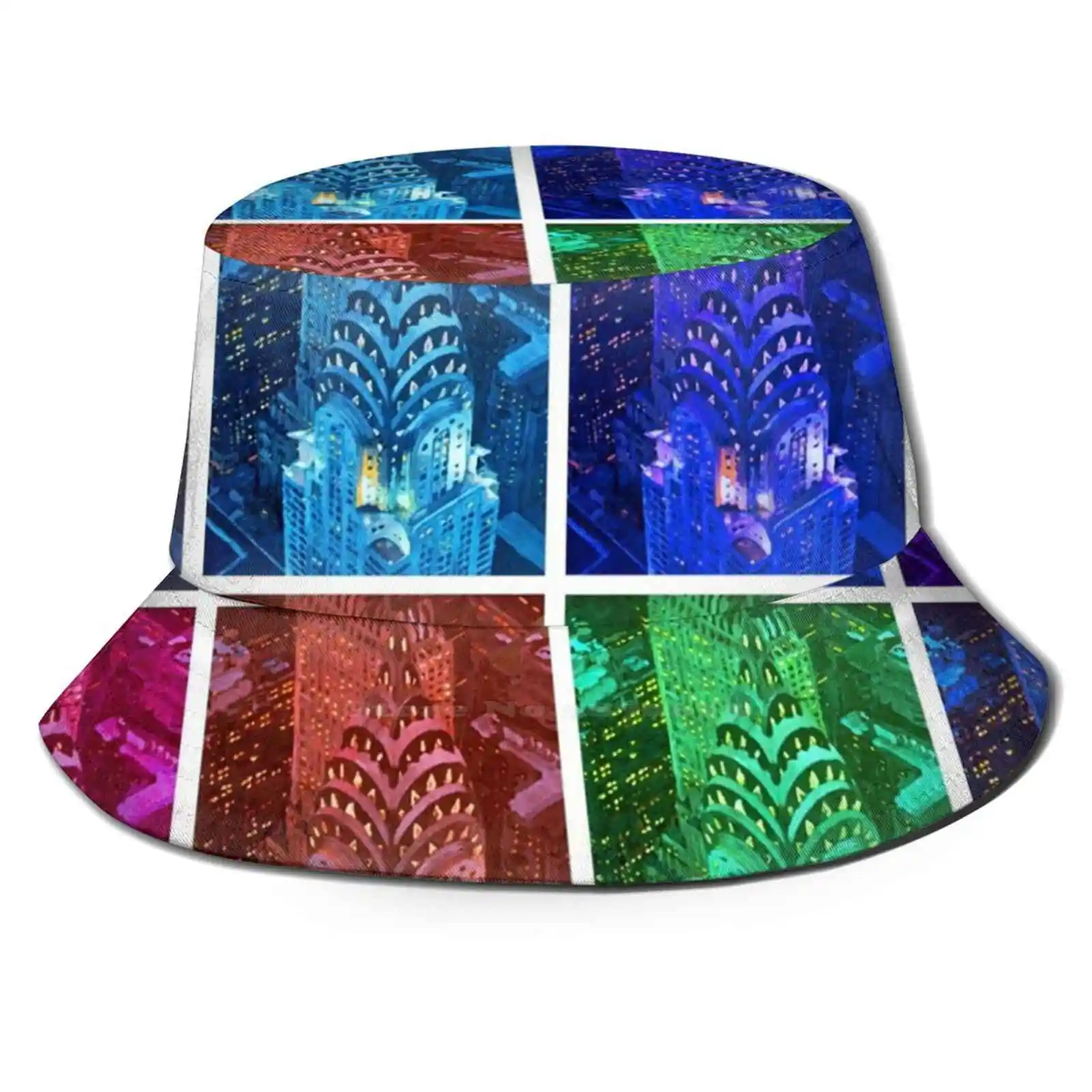 Warholic Remix: New York City - Chrysler Building In Manhattan Women Men Fisherman Hats Bucket Caps |