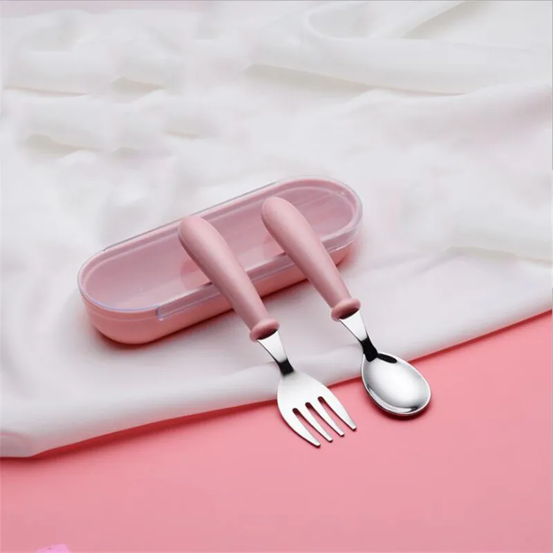 Милый детский набор посуды детская посуда столовые приборы детское питание ложка Вилка детская посуда 1 комплект - Цвет: pink