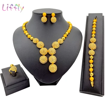 

Luxury Dubai Gold Jewelry Set for Women Wedding Party Jewelry Sets Necklace Earrings Ring Bracelet Classic Bridal Jewelry