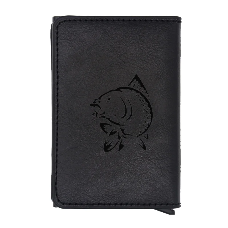 Unique Fish Theme Rfid Wallet Classic Men Women Credit Card Leather Wallets Short Purse - Цвет: Black