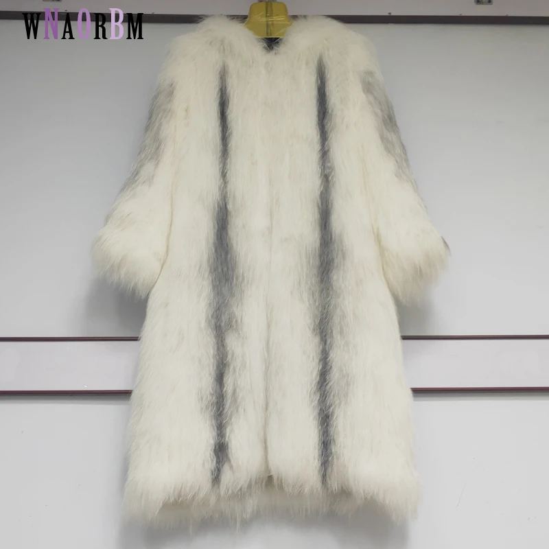 Real fox fur woven coat 1 m long with hat long fur coat thickened warm, light and fashionable women's coat