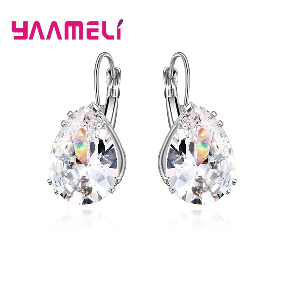 Newest Trendy Fashion Jewelry 925 Sterling Silver Korean Style Waterdrop Oval Square Austrian Crystal Brincos Earrings for Women