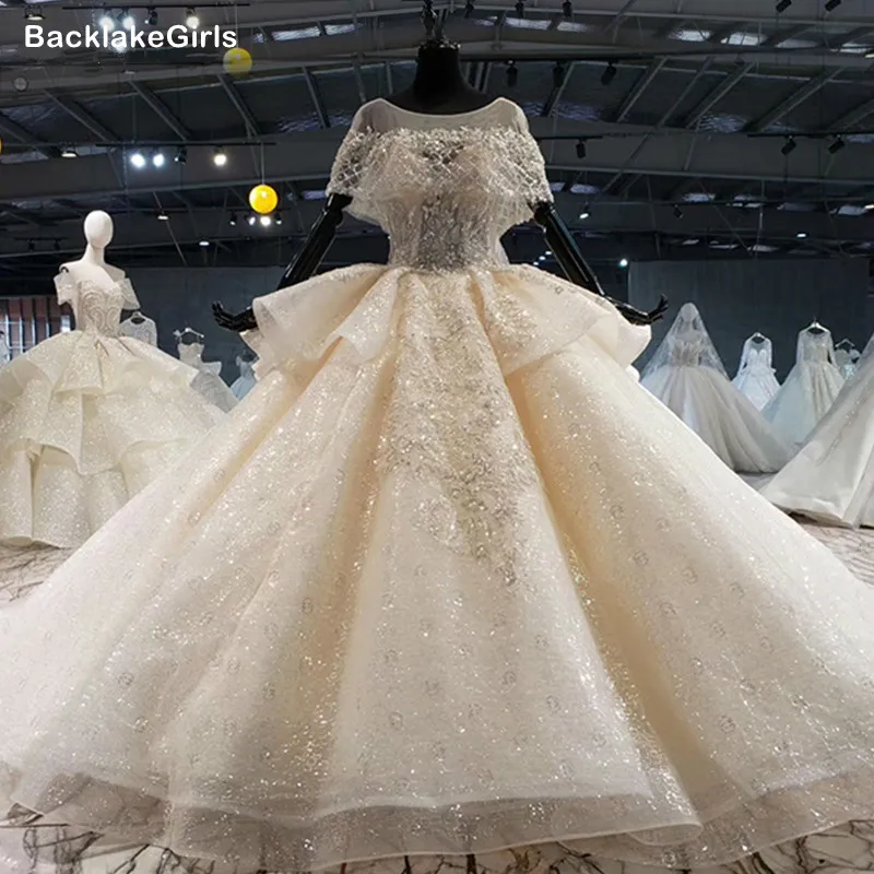 BacklakeGirls размера плюс Сверкающее свадебное платье 2020 Bodas Иллюзия o образным