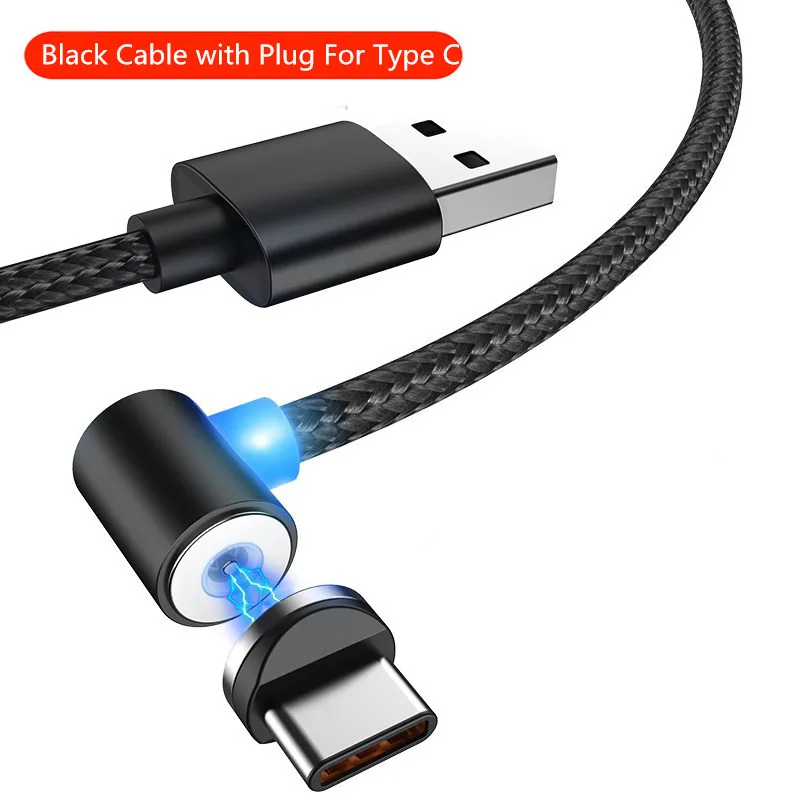 Магнитный зарядный кабель Micro usb type C 8 Pin кабель для USB шнура для мобильного телефона 90 градусов магнитное зарядное устройство для iPhone X 8 7 - Цвет: Black Type C