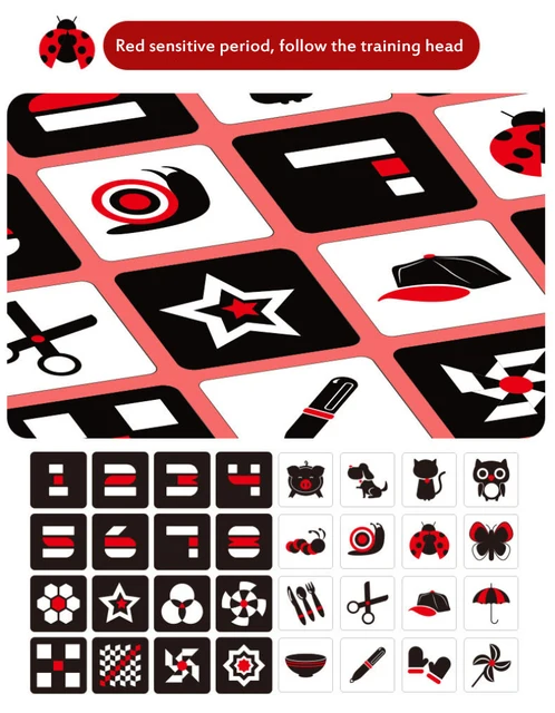 1 Set 0-36 Months Baby Visual Stimulation Inspired Children's Vision Early Education Cards Newborn Color Training Pictures Card 4