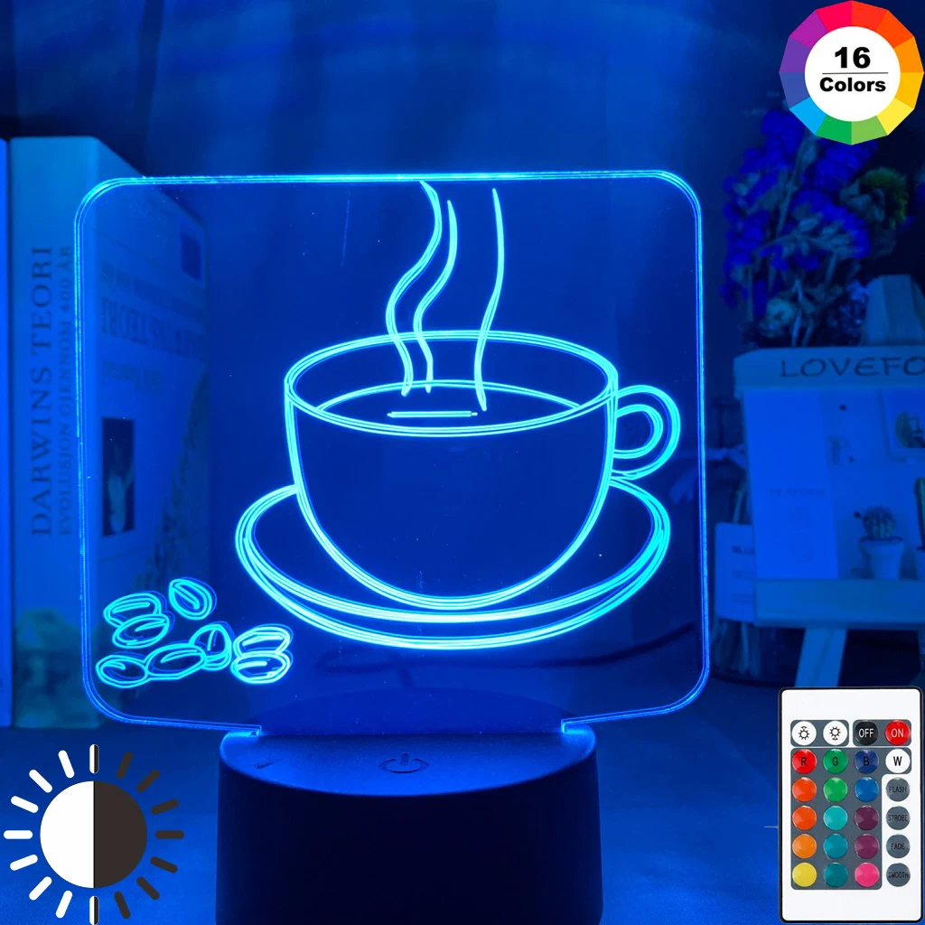

Acrylic 3d Optical Led Night Light Coffee Cup Model Colorful Table Lamp for Shop Decor Cool Gadgets Office Home Decorative Light