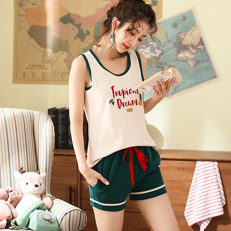 Женский пижамный комплект FallSweet хлопковый жилет без рукавов с принтом букв