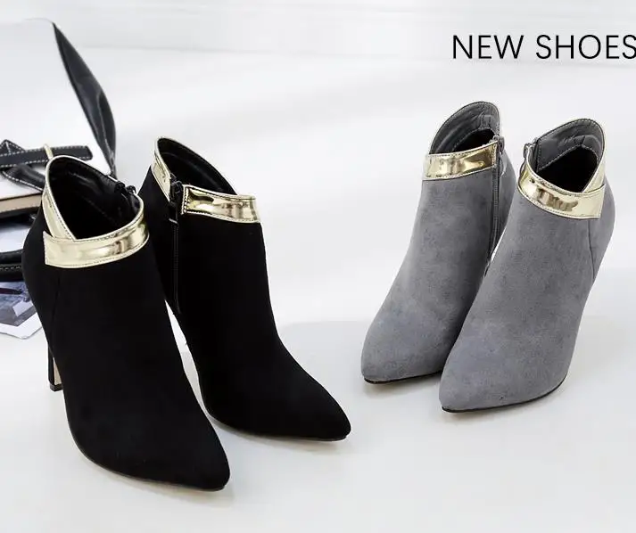 A+ A/Новые изящные ботильоны в европейском и американском стиле на высоком каблуке с острым носком и золотыми краями