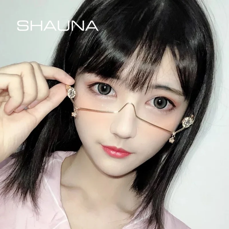Уникальные декоративные оправы для очков SHAUNA полуоправы без линз с кристаллами и