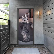 

Creative Door Sticker Self-Adhesive Wall Sticker 3d Door Sticker Kitten Turn Tiger Wallpaper Waterproof Art Mural Home Decorate