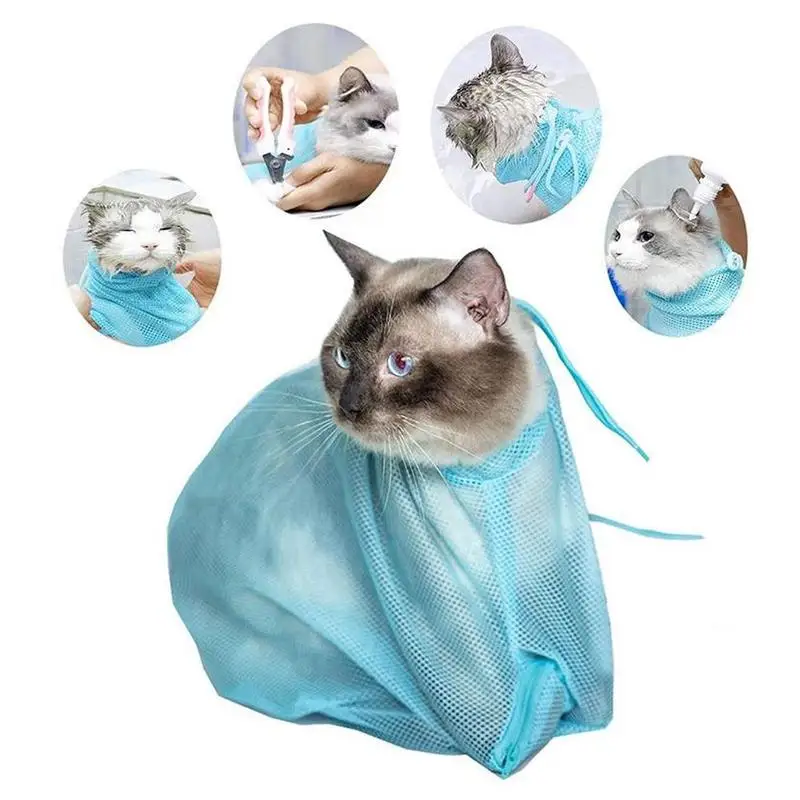 Mesh Cat Bathing Bag Cats Grooming Washing Bags Cat Bath Clean Bag No Scratching Bite Restraint Cat Supplies Nail Cutting