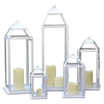 

Retro Wrought Iron Glass Outdoor Candle Lantern Metal Windproof Lamp Candle Holders Courtyard Romantic Bougeoir Home Decor FC109