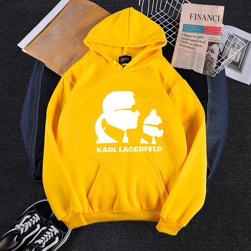 

Plus Size Women Harajuku Hooded Sweatshirt Street Clothing 2019 Autumn Long Sleeve Thicken Karl Lagerfeld Printed Female Printed