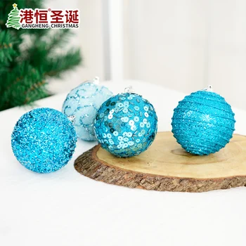 

Ball 8-10cm blue dusting foam ball Christmas decoration pendant window counter Christmas tree ornaments