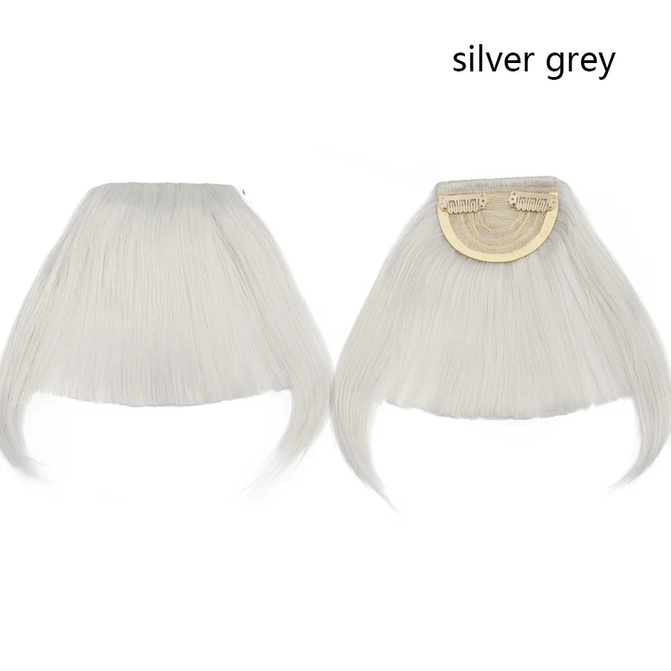 silver grey SNOILITE, 1 шт., синтетические волосы на заколках с челкой, бахрома, для наращивания спереди, коричневые, черные, тупые челки, короткая имитация челок, волосы для женщин - Цвет: silver grey