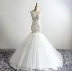 Gorgeous Mermaid Wedding Dresses Lace Beading White Ivory Bridal Gowns V Neck Lace Up Vestido De Noiva Formal Marriage Outfits