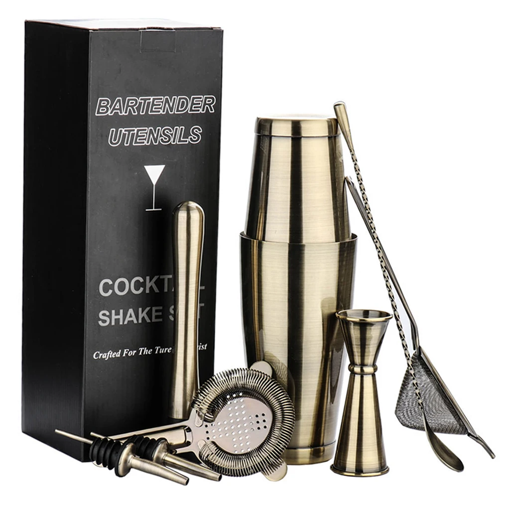 7pcs/set Stainless Steel Bartender Cocktail Martini Boston Shaker Bronze