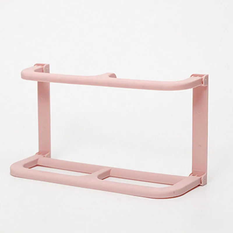 double-pink Wall-mounted Slippers Storage Rack Paste Folding Single/Double Layer Shoe Rack Holder Organizer - Цвет: double-pink